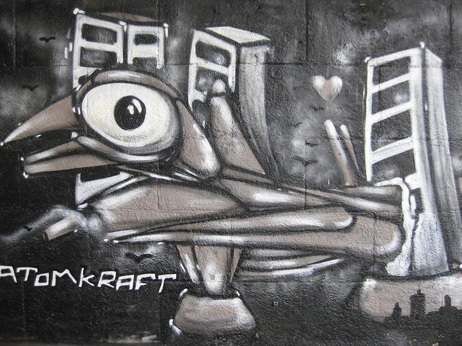 Graffito 'Atomkraft' - Franz Josefs-Kai - Donaukanalradweg, 1010 Wien