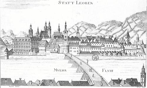 Ansicht der Stadt Leoben von G.M. Vischer aus dem Jahre 1681