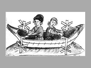 Eine Buchminiatur aus dem 15. Jahrhundert zeigt ein Schaufelrad-Boot, das über Kurbelwellen von Hand angetrieben wird. (Bild: Public Domain)