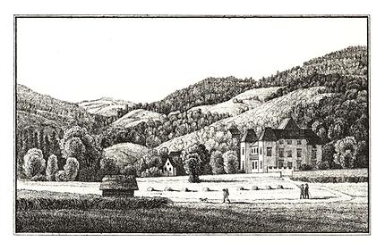 Schloß Wildbach bei Deutschlandsberg um 1824, Litho von Joseph F. Kaiser