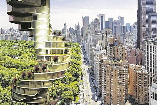 Vision von Park und Hochhaus in New York 'Stairscraper'