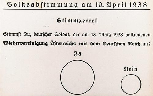 Stimmzettel zum 'Anschluss' Österreichs an Hitler-Deutschland.