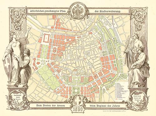 Wiener Ringstraße. Neujahrskarte der k. k. Hof- und Staatsdruckerei mit dem Grundplan der Stadterweiterung von 1859