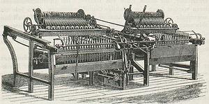 1890: Wright*s Spinnmaschine – (Grafik: Polytechnisches Journal, Creative Commons)