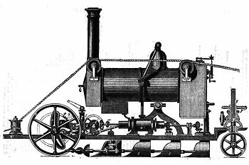 1858: Cousins Patent-Dampfpflug – (Grafik: The Mechanic’s Magazine)