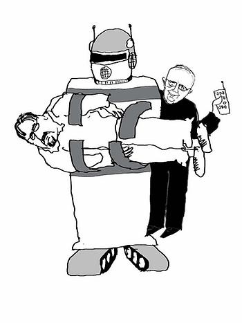 Mensch & Maschine: Hermann Maurer und martin Krusche in einer Karikatur von Heinz Payer.