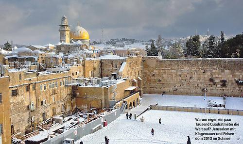 Jerusalem mit Klagemauer und Felsendom 2013 im Schnee