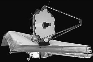Modell des für 2015 geplanten Weltraumteleskops 'James Webb', das sechs Mal mehr Licht einfangen soll als 'Hubble'., Foto: NASA