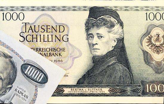 Monetäre Symbolik. Den 1000- Schilling-Schein zierte einst die Pazifistin und erste Friedensnobelpreisträgerin Bertha von Suttner. Die Visionärin setzte sich zeitlebens für die Emanzipation der Frau ein.