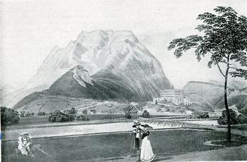 rzherzog Johann und Annas Unterredung bei Trautenfels am Grimming am Grundlsee Aquarell von 1822