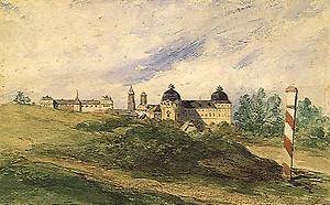 August von Pettenkofen, Auf dem Weg zum Stift Klosterneuburg. Aquarell (Historisches Museum der Stadt Wien)., © Copyright Historisches Museum der Stadt Wien, für AEIOU.