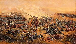 Sardinischer Krieg: Schlacht bei Solferino. Gemälde von A. Müller, 1859 (Heeresgeschichtliches Museum, Wien)., © Copyright Heeresgeschichtliches Museum, Wien, für AEIOU.