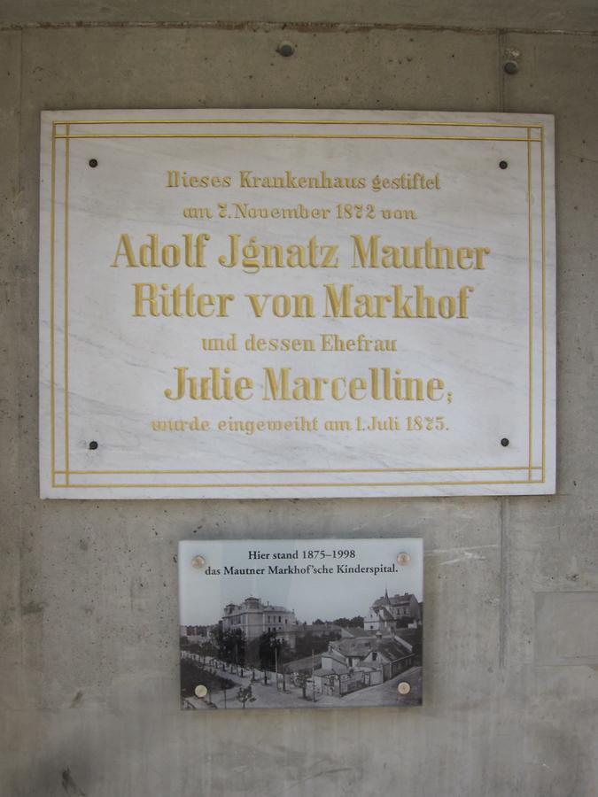 Gedenktafel Adolf Ignatz Mautner Ritter von Markhof und Erinnerungstafel Mautner-Markhof'sches Kinderspital