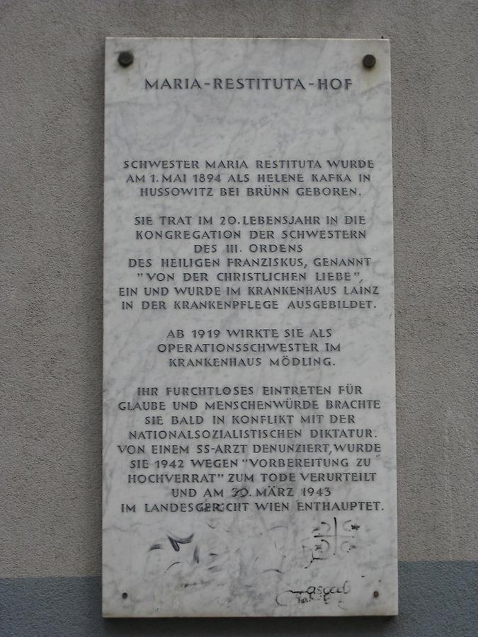 Maria Restituta Gedenktafel