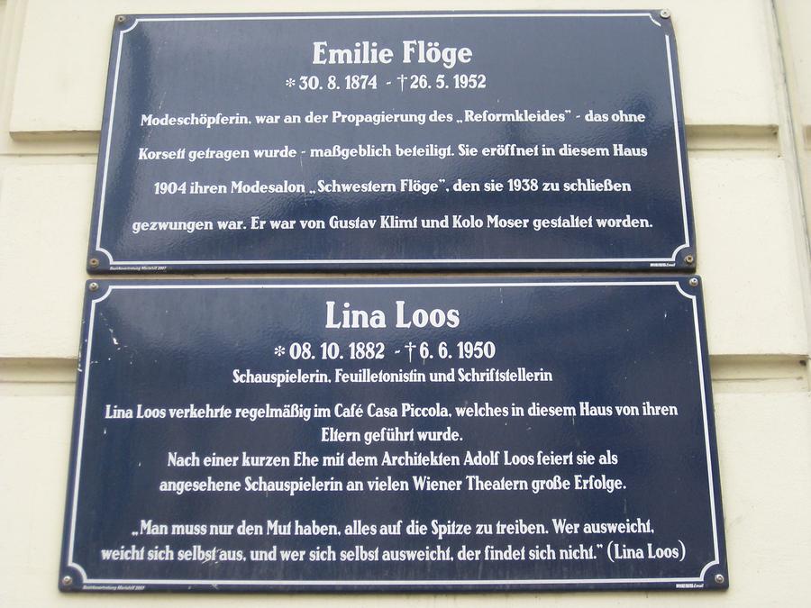 Emilie Flöge- und Lina-Loos Gedenktafeln