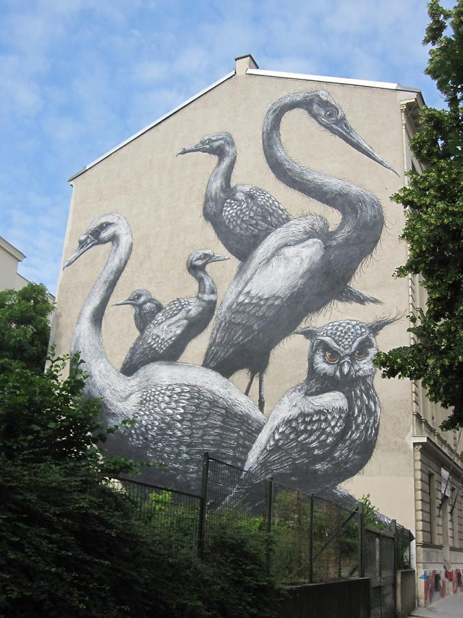 Spray-Collage 'Vogelwelt' von Roa