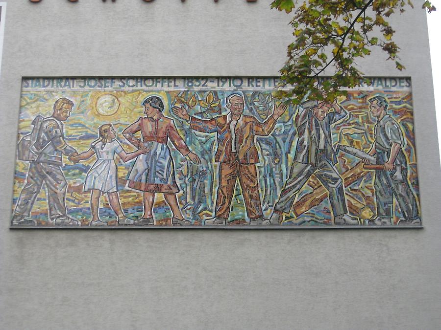 Mosaikwandbild 'Josef Schöffel, Retter des Wienerwaldes' von Herbert Schütz 1960