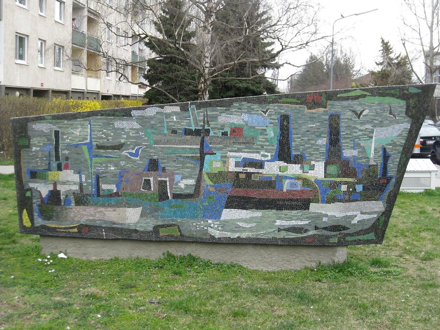 Mosaik-Natursteinwand 'Dampfschiffe' von Hans Robert Pippal