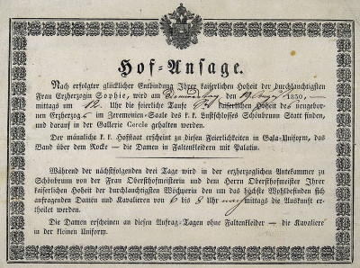 Hof-Ansage zur Taufe Kaiser Franz Josephs, © IMAGNO/Austrian Archives