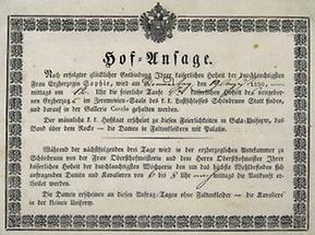 Hof-Ansage zur Taufe Kaiser Franz Josephs