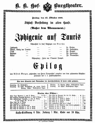 Theaterzettel des alten Burgtheater, © IMAGNO/Austrian Archives