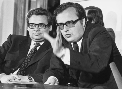 Josef Taus und Erhard Busek bei einer Pressekonferenz, © IMAGNO/Nora Schuster