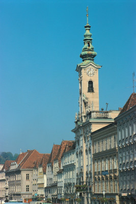 Der Hauptplatz in Steyr mit dem barocken Rathaus, © IMAGNO/Gerhard Trumler