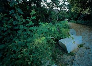 Steinblöcke im Garten von Stift Eisgarn