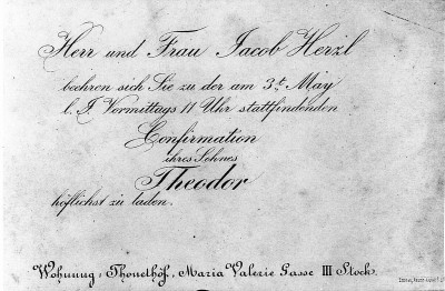 Einladung zur Konfirmation Theodor Herzl, © IMAGNO/Christian Brandstätter Verlag