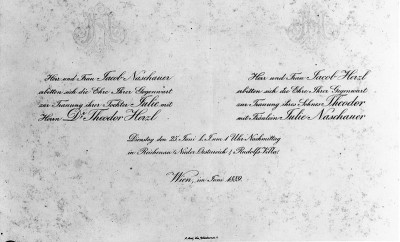 Hochzeitsanzeige von Theodor und Julie Herzl, © IMAGNO/Austrian Archives