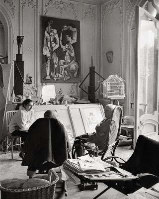 Picasso mit Jacqueline Roque und Kahnweiler, © IMAGNO/Franz Hubmann