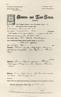 Geburts- und Taufschein Gustav Klimt, © IMAGNO/Austrian Archives
