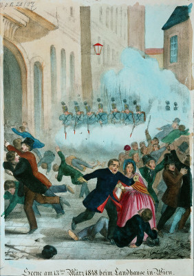 Soldaten zerstreuen die demonstrierenden Massen, © IMAGNO/Wien Museum