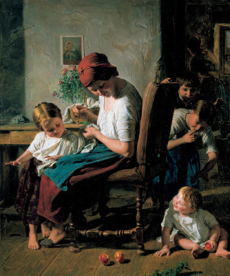Nähende Mutter mit ihren Kindern, © IMAGNO/Austrian Archives