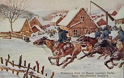 Entsetzung eines von Russen besetzten Dorfes durch österreichische Kavallerie, © IMAGNO/Archiv Jontes