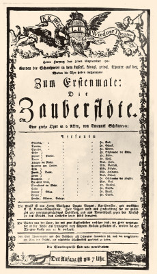 Theaterzettel zur Uraufführung von der Zauberflöte, © IMAGNO/Austrian Archives
