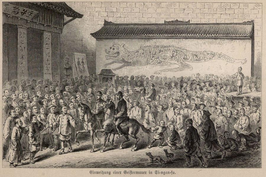 Illustration Einweihung einer Geistermauer in Si-ngan-fu