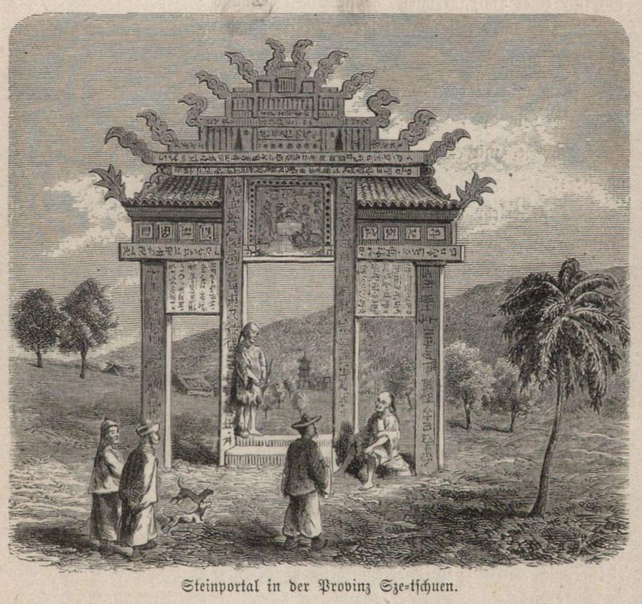 Illustration Steinportal in der Provinz Sze-tschuen