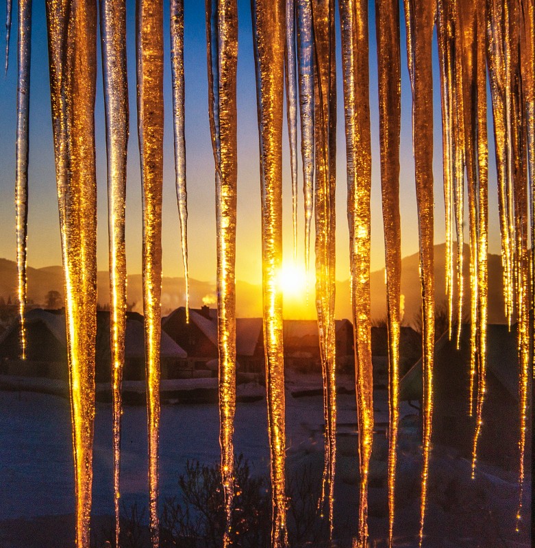 Eiszapfen im abendlichen Licht