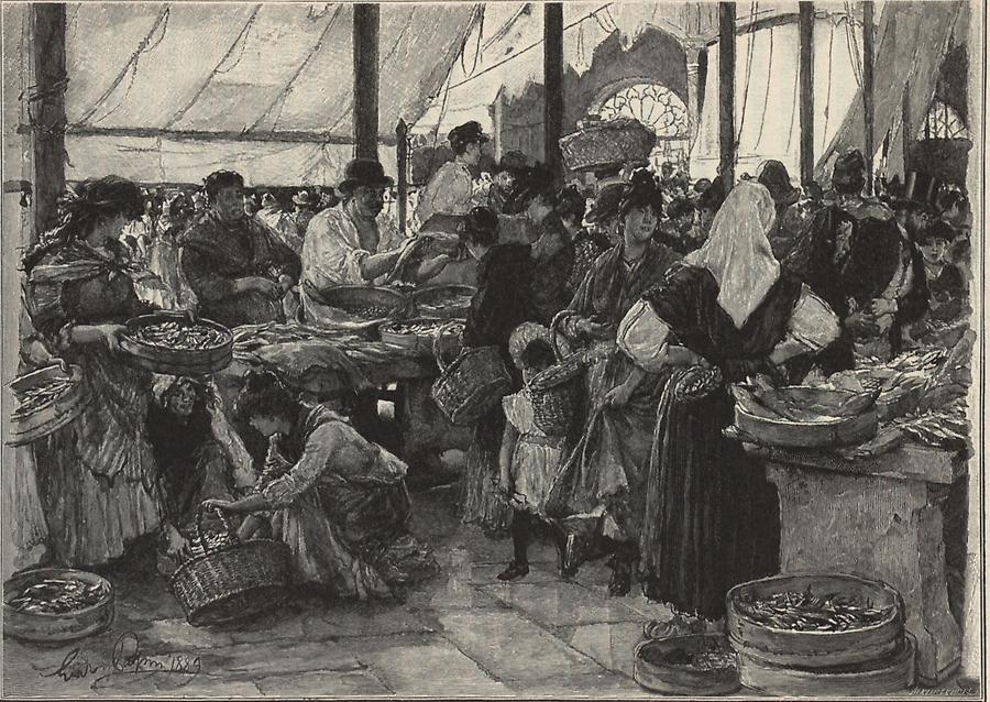 Illustration Leben auf dem Fischmarkt