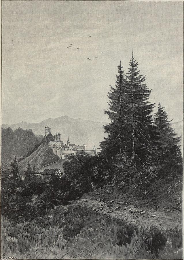 Illustration Burg Arva von Südwesten