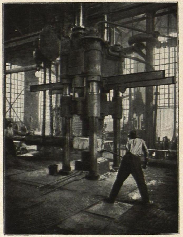 Illustration Arbeit unter der 1000 Tonnen-Schmiedepresse im Böhler-Stahlwerk (Kapfenberg)