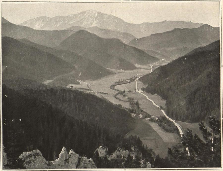 Illustration Gutenstein und das Klostertal mit dem Schneeberg vom Mariahilfer-Berg