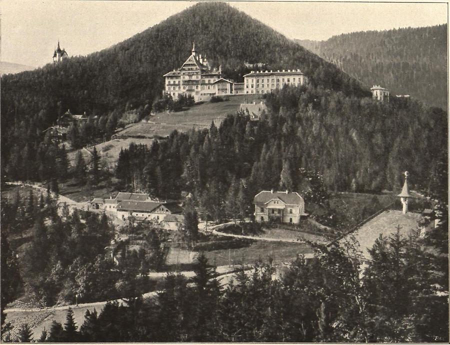 Illustration Panorama der Semmeringbahn mit der Südbahn und dem Sonnwendstein im Hintergrunde