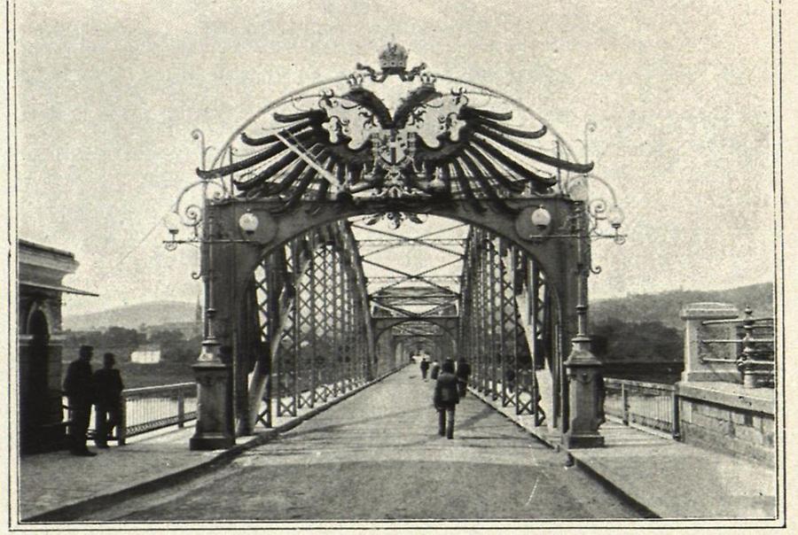 Illustration Grenzbrücke über den Inn in Braunau Brückenkopf auf der österreichischen Flußseite