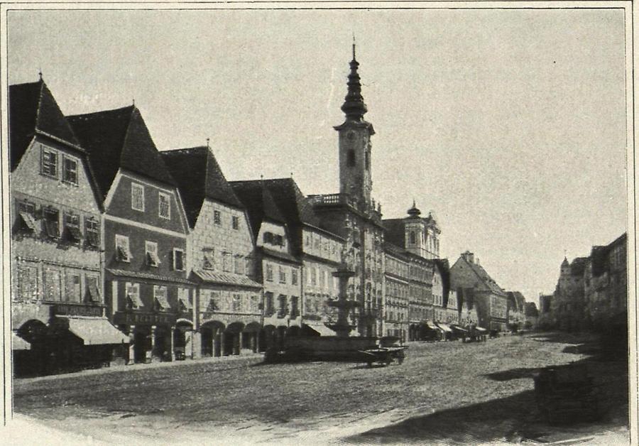 Illustration Steyr Stadtplatz mit Rathaus