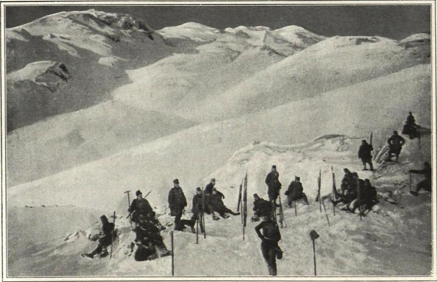Illustration Militärischer Ski-Übergang der Übergossenen Alpe oberhalb des Wilden Steinkars