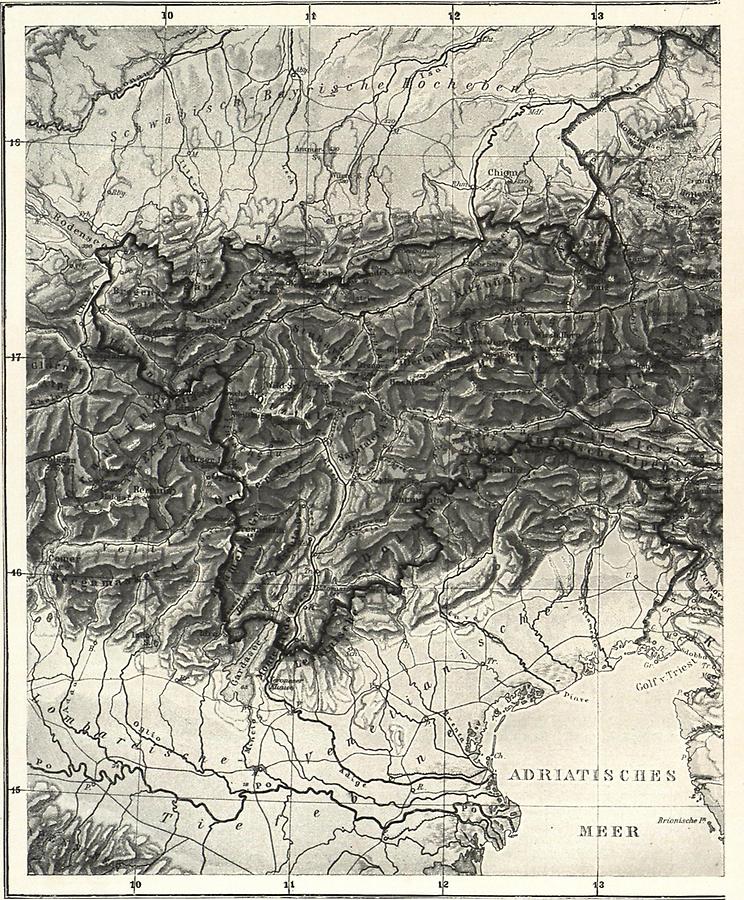 Illustration Die Ostalpen. Westliche Hälfte. Nach Richters Schulatlas, III Auflage