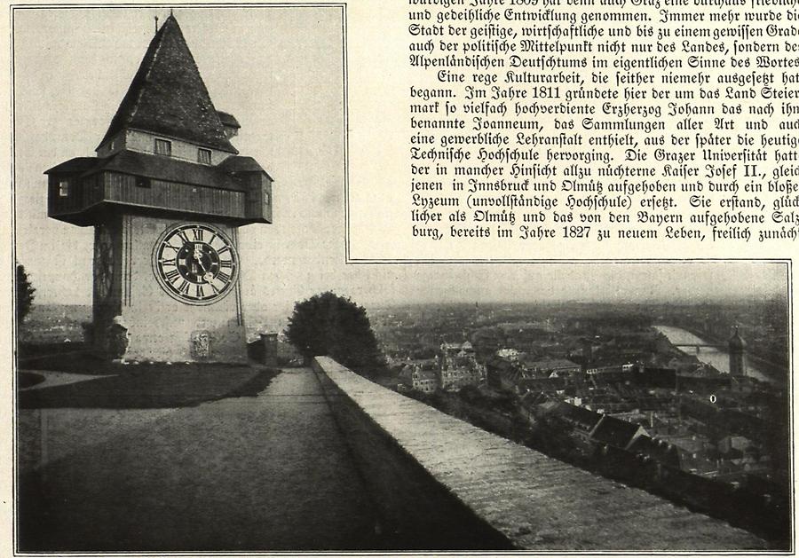 Illustration Panorama von Graz, Gesehen vom Uhrturm auf dem Grazer Schloßberge