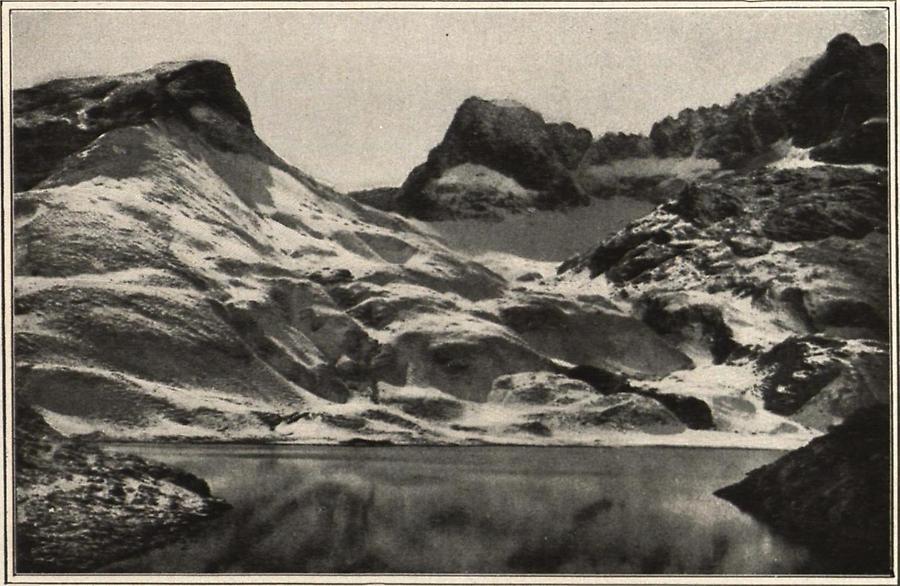 Illustration Zürser See mit Hasenfluh (Lechtaler Alpen)